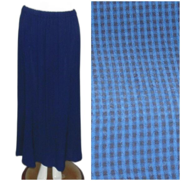 FLAX Maxi Skirt, M, Blue/Black, Micro Gingham, Elastic Waist, Rayon - Picture 1 of 10